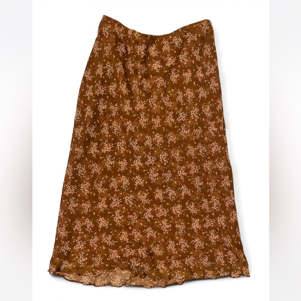 vintage y2k brown floral silk maxi skirt with beaded detail